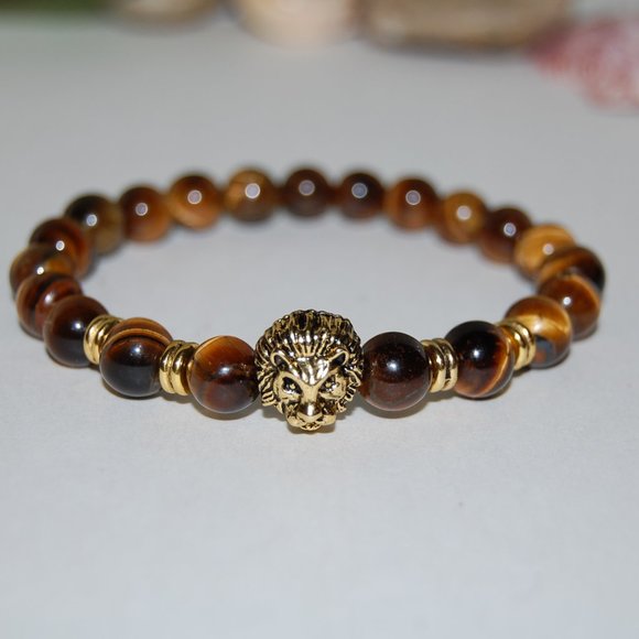 Tiger Eye Bracelet,Lion Bracelet,Tiger Eye Lion Bracelet,Rasta Lion Brac… - Picture 3 of 3
